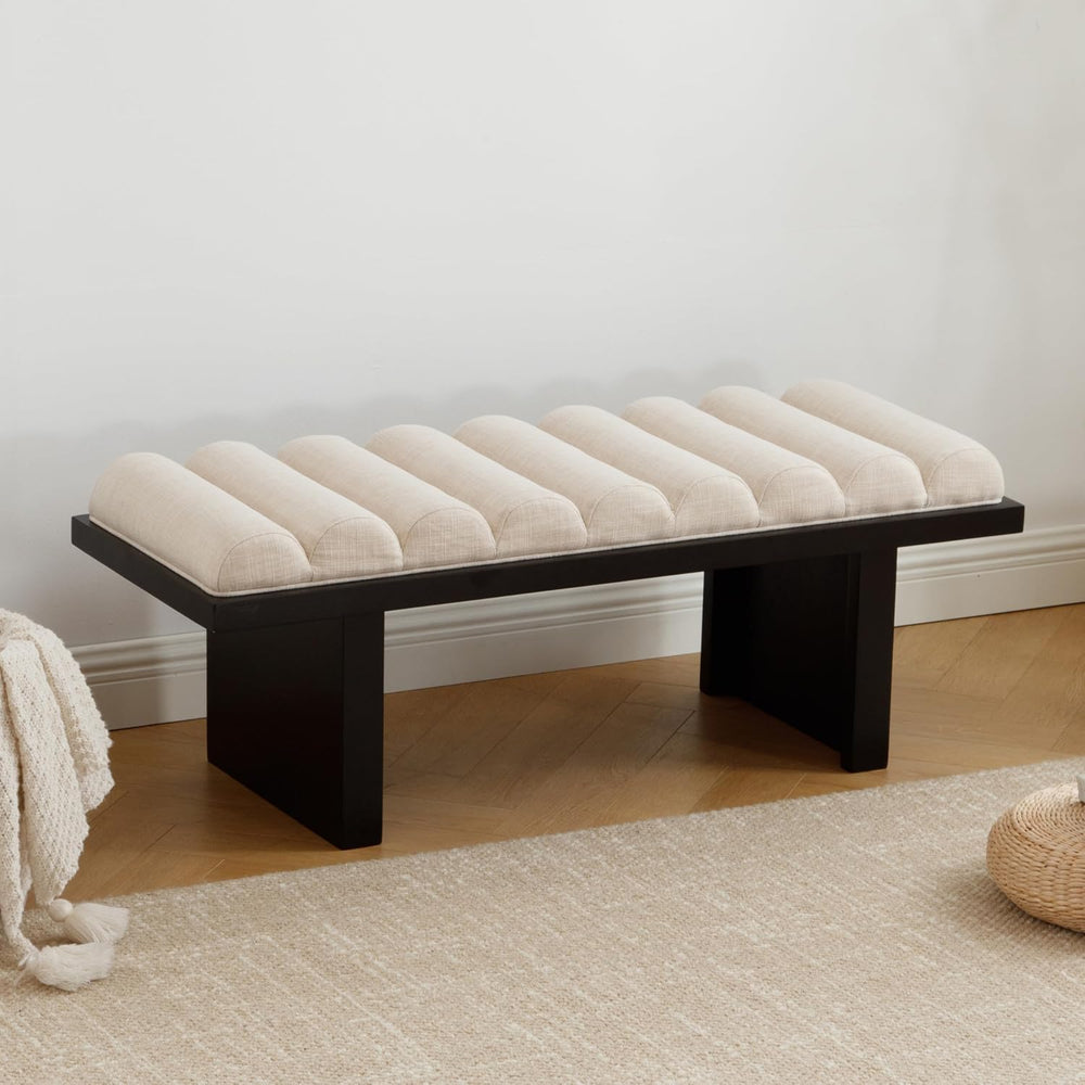 RIVOVA 47" Modern Bed Bench, Dining Bench with Black Legs, Upholstered L...