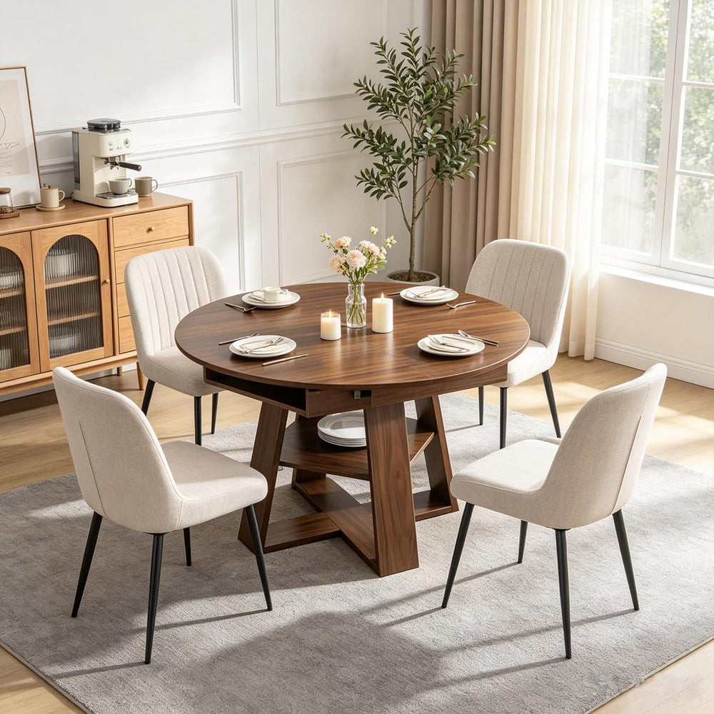 43"-59" Extendable Round to Oval Wooden Dining Table | 1.2" Th...