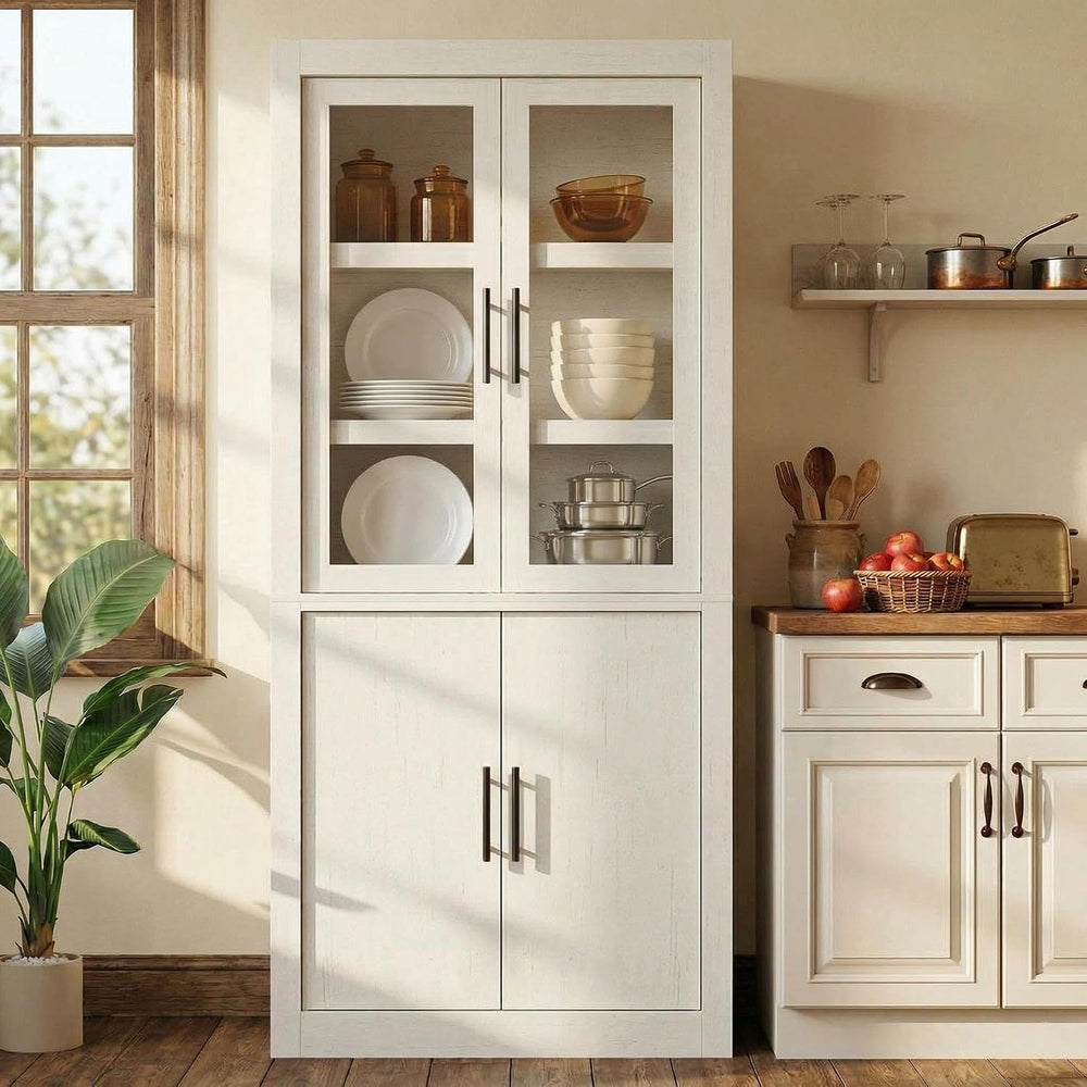 Farmhouse Kitchen Pantry Storage Cabinet, 70.5" Tall Wood Cupboard with ...