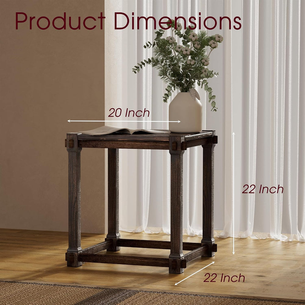 Vintage Aged Solid Wood Side Table Mortise and Tenon Construction Wear-Resist...