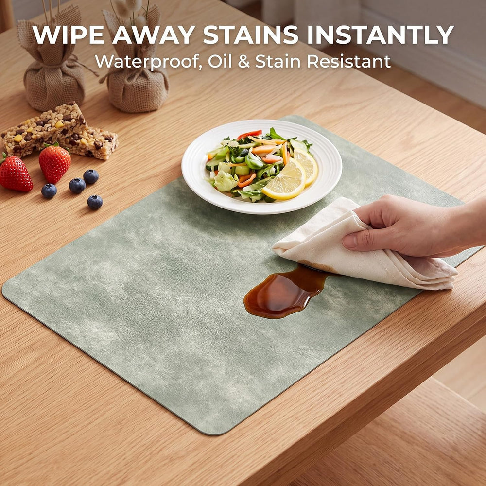 ADRIMER Fall Placemats set of 8, Heat Resistant Faux Leather, Green