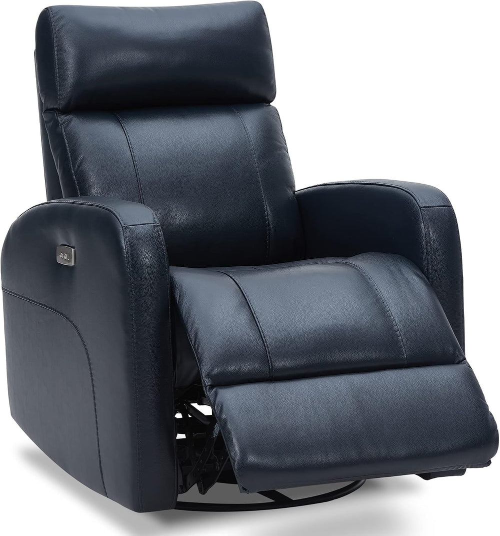 CHITA Genuine Leather Power Recliner Chair for Adults, Swivel Glider, Navy