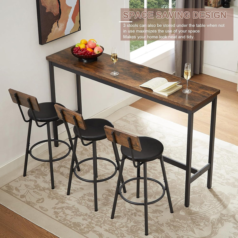 Bar Table and Chairs Set for 3, 63" L Rectangle Sofa Table, Brown | Bar ...