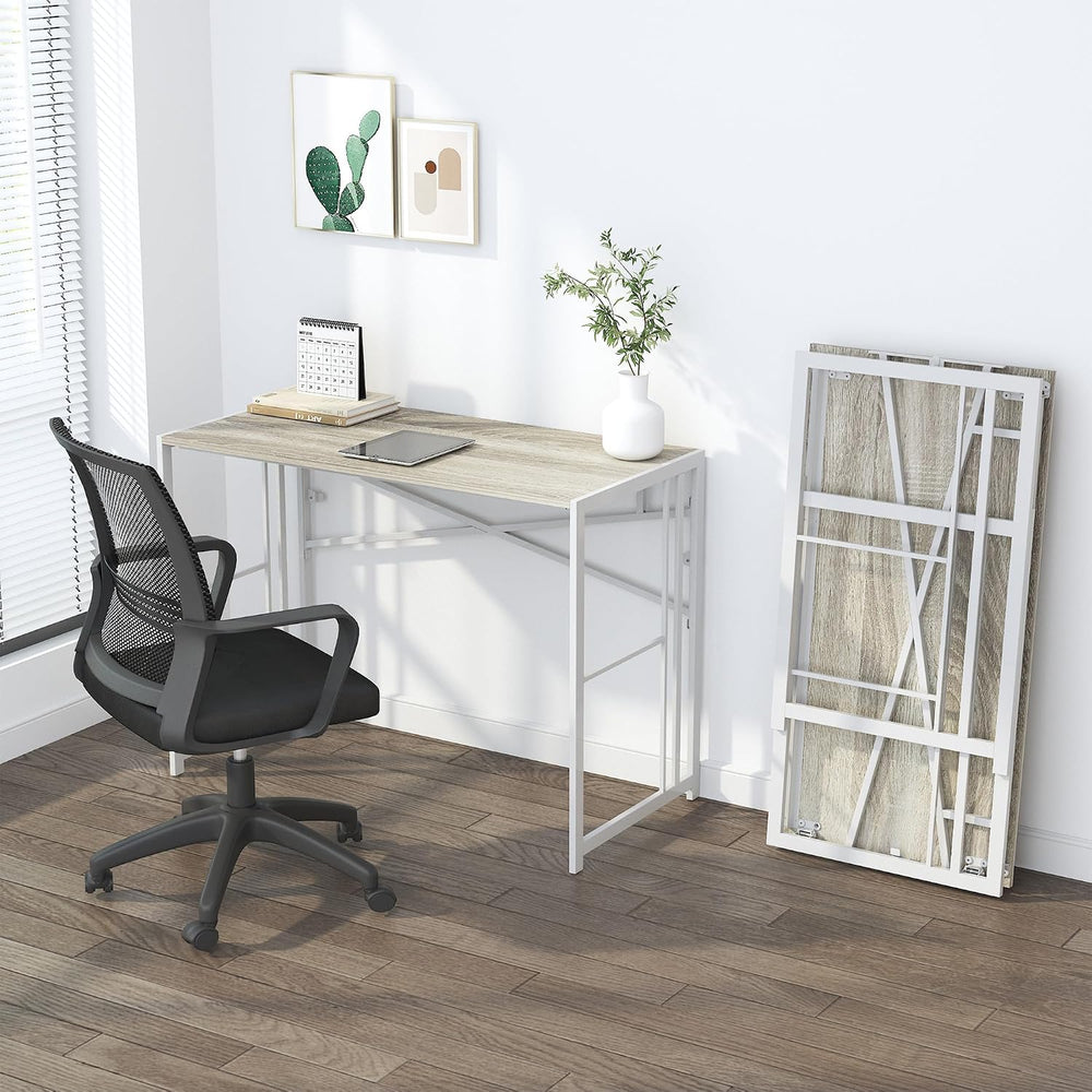 Lutown-Teen Folding Desk 40 inch No Assembly Required, Beige