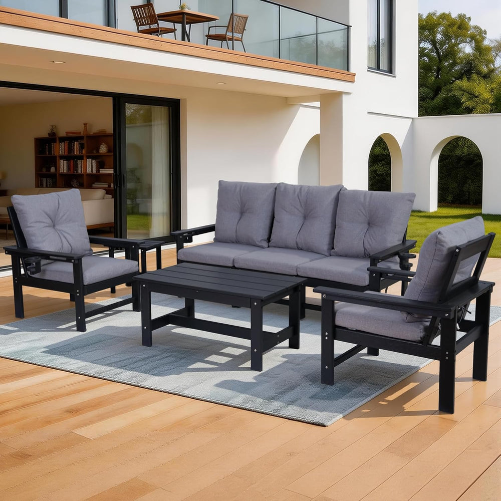 Set of 2 HDPE Adirondack Patio Armchairs, All Weather Outdoor Lounge Chairs w...