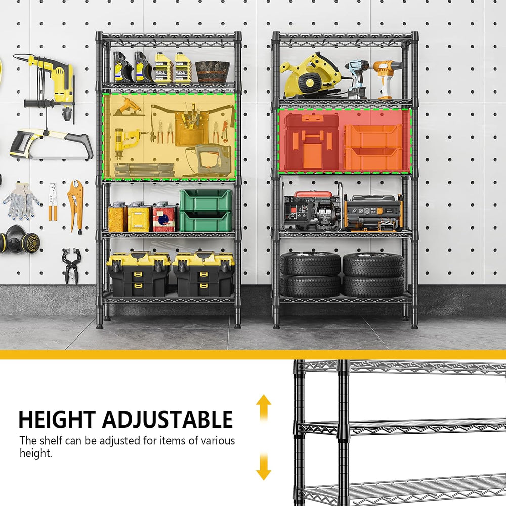 M MZG 1250 lbs 5 Tier Shelf Metal Storage Shelves Shelving Wire Rack Heavy Du...