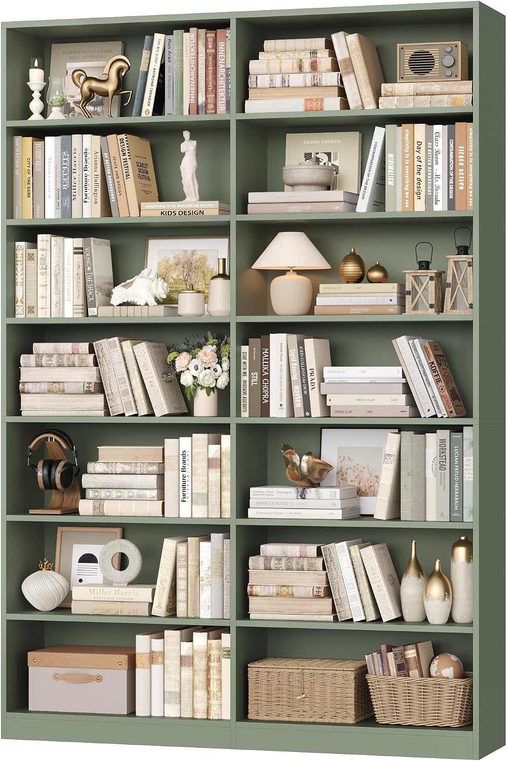 FACBOTALL 83.7" Tall Bookshelf and Bookcase,7-Tier Double Bookshelves Green