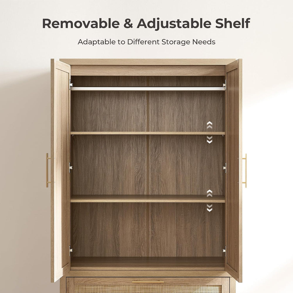 SICOTAS 71 inch Rattan Wardrobe Closet : Armoire Wardrobe with Drawers
