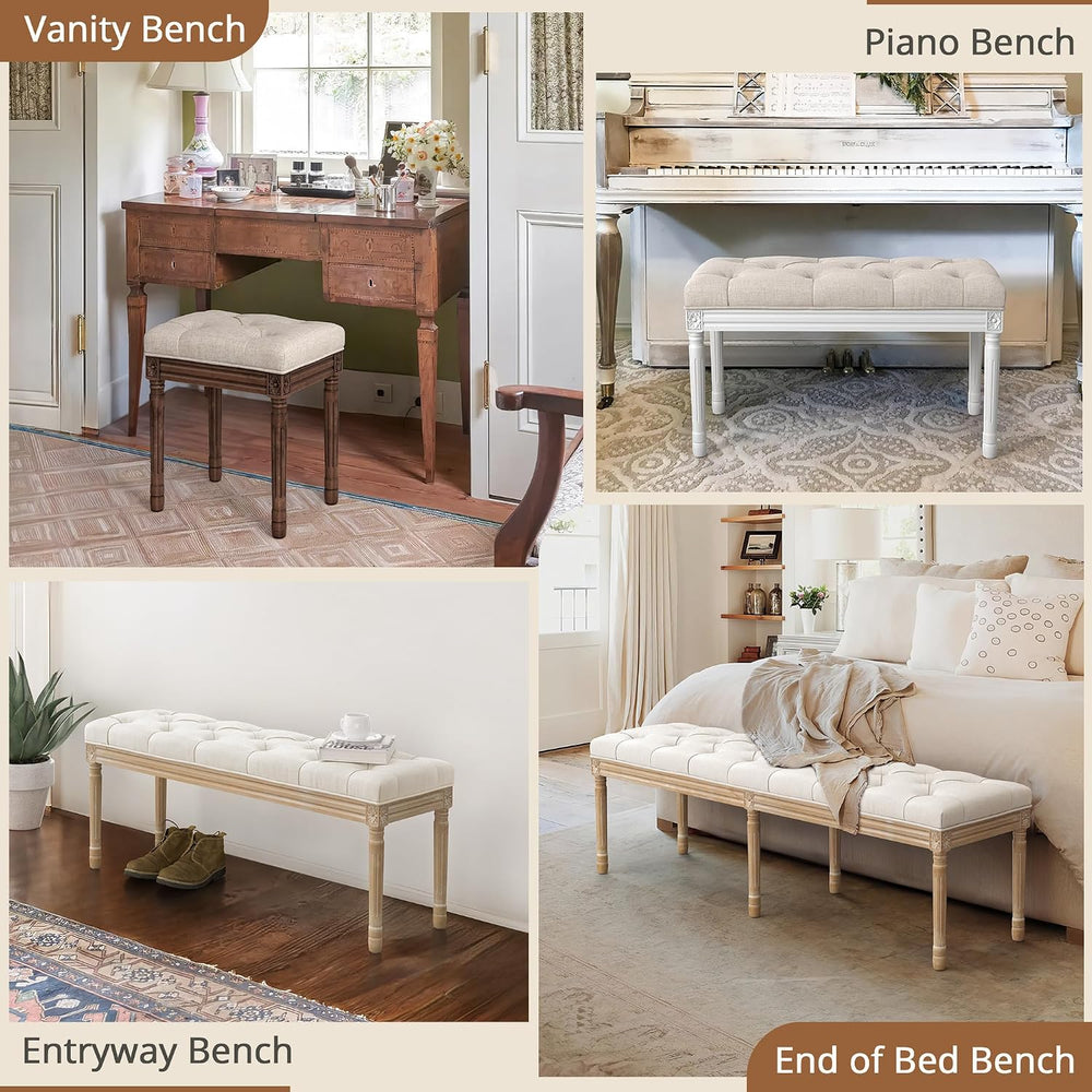 LUE BONA Upholstered Fabric Vanity Bench Seat, Makeup Stools for Vanity, Squa...
