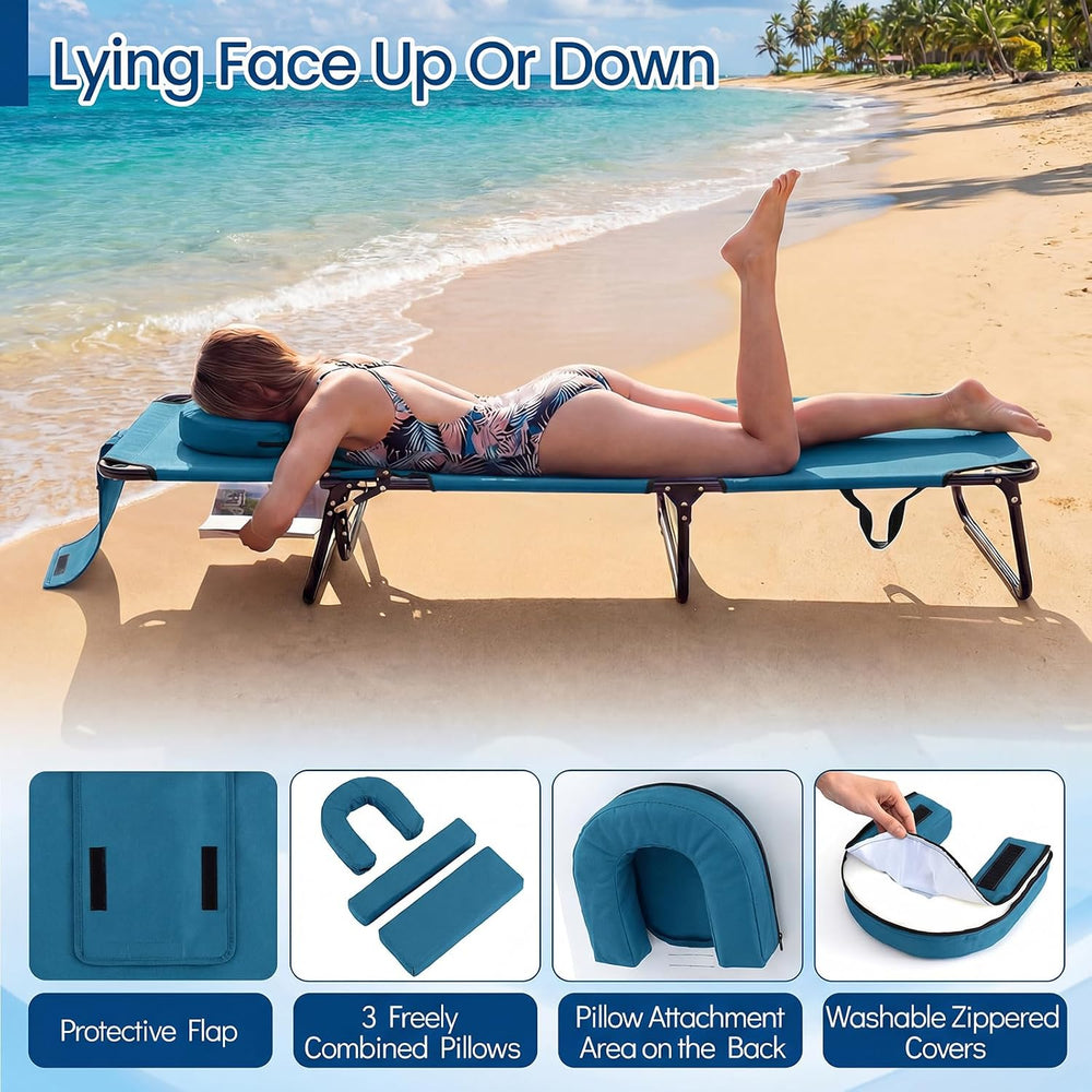 Giantex Folding Beach Tanning Chair, Adjustable Face Down Patio Lounge Chair ...