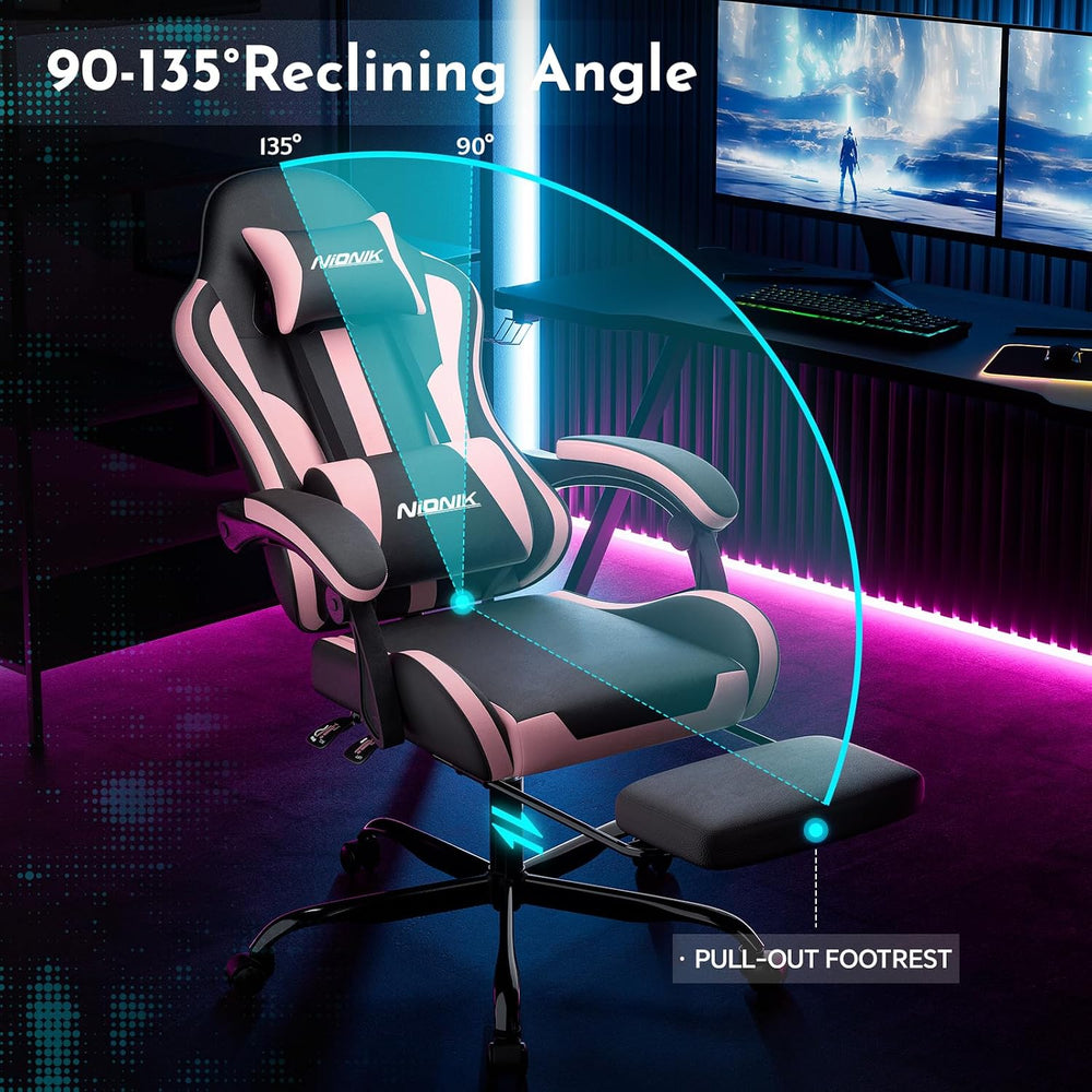 Gaming Chair, Ergonomic Computer Chair with Footrest and Lumbar Support, Heig...