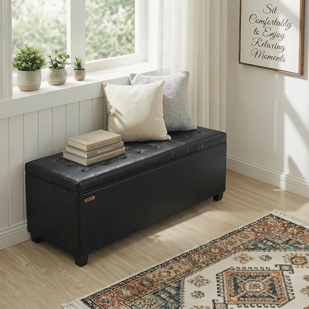 ABHENG Synthetic leather Storage ottoman bench with legs,43.5”W x 15.7”D x 15...