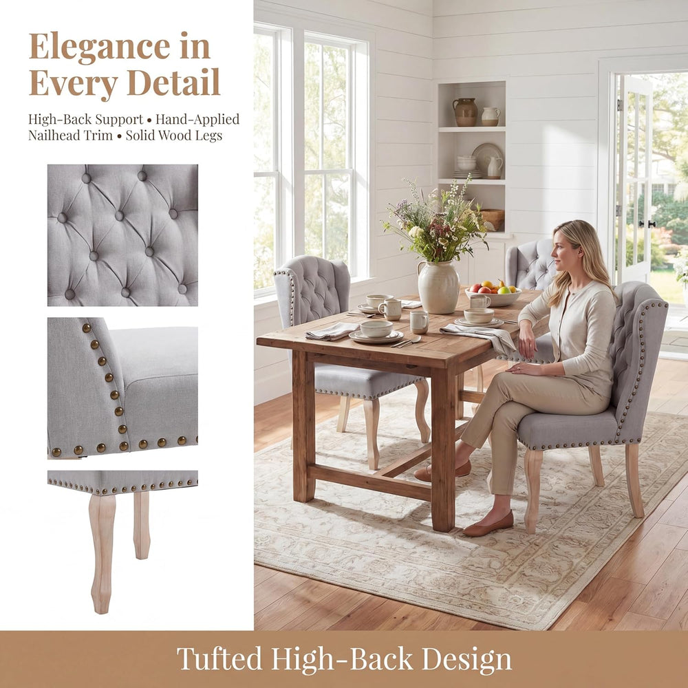 chairus Tufted Upholstered Parsons Dining Chairs Set of 6, Grey Linen | Linen...