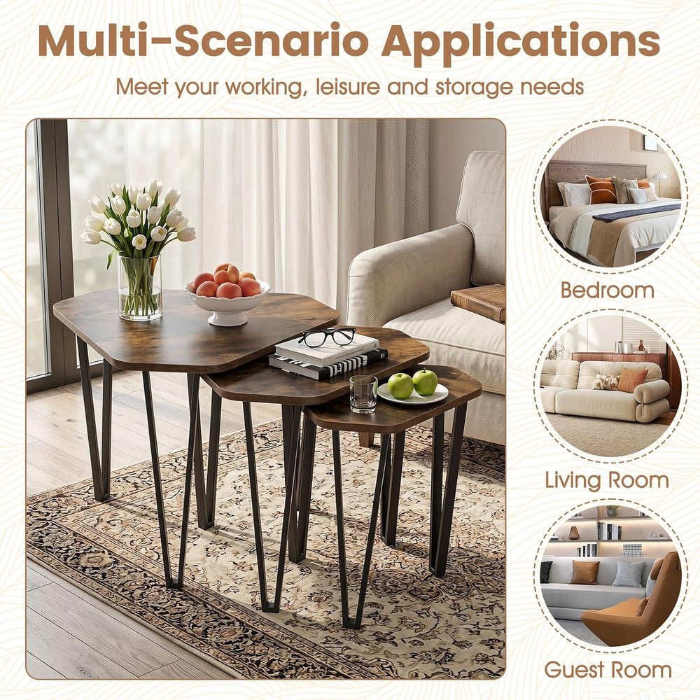 GIANTEX Nesting Coffee Tables Set of 3, Stacking End Tables for Living Room |...