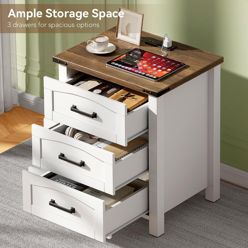 Decofy Farmhouse Nightstand Set of 2 with Charging Station, 18'' Wide...