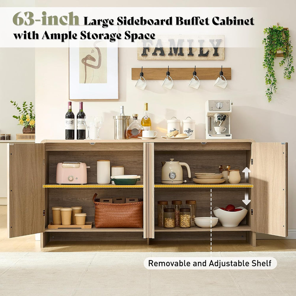 AMERLIFE 63" Fluted Sideboard Buffet Cabinet with Storage, Modern Creden...