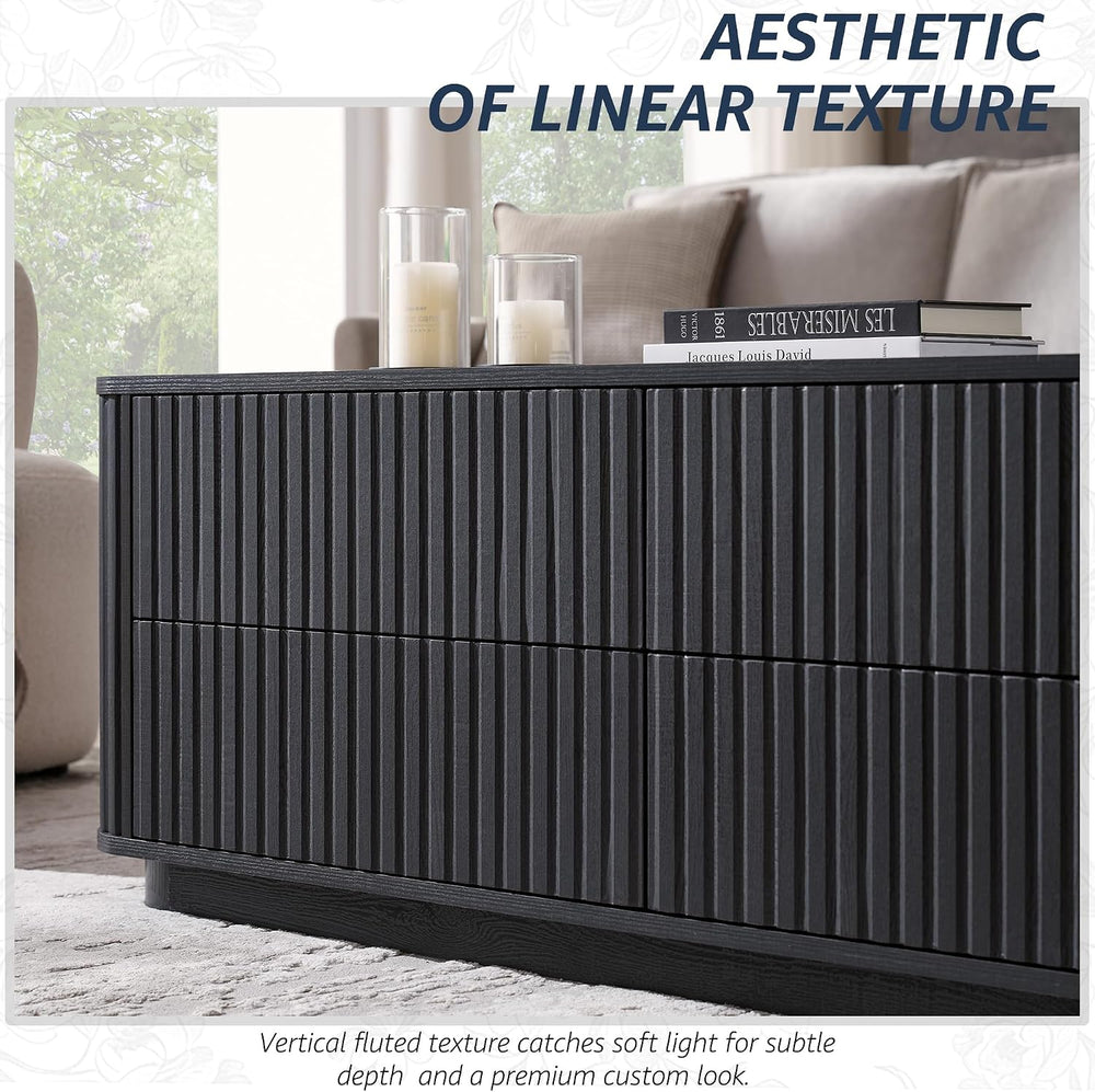 51" Fluted Coffee Table with 4 Drawers, Black Oak