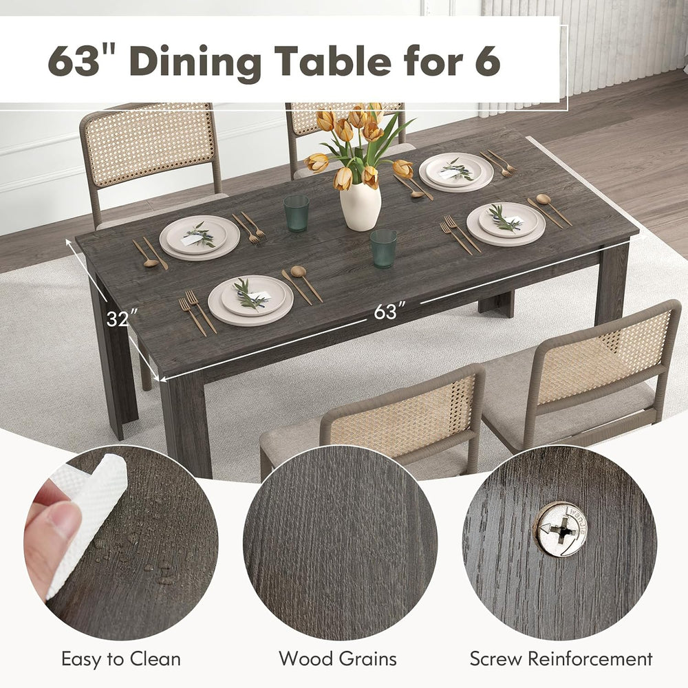63“ Large Dining Table for 4-6 People, Rectangular Dining Room Table, Wooden ...
