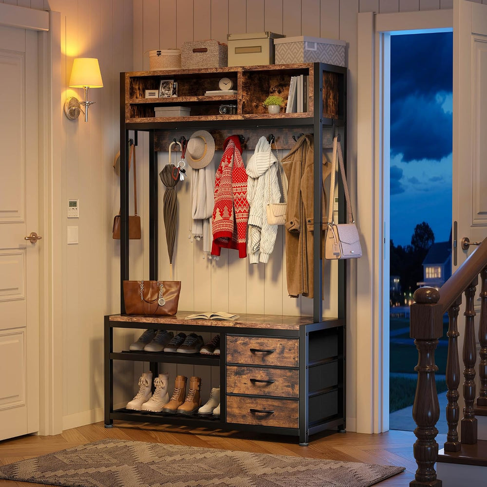Raybee Hall Tree with Bench and Shoe Storage, 31.5” Entryway Cabinet