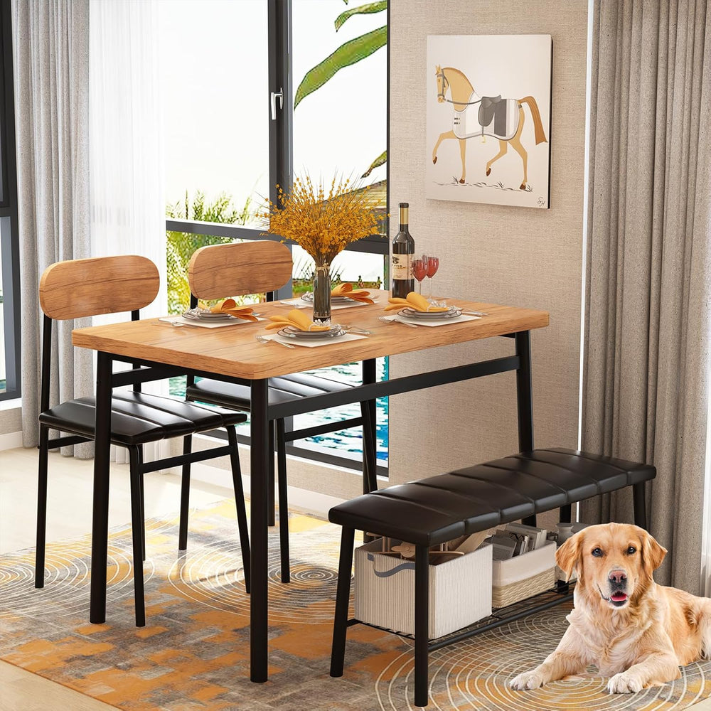 furlinkhm Dining Table Set for 4, Kitchen Table with Bench and Chairs, Indust...
