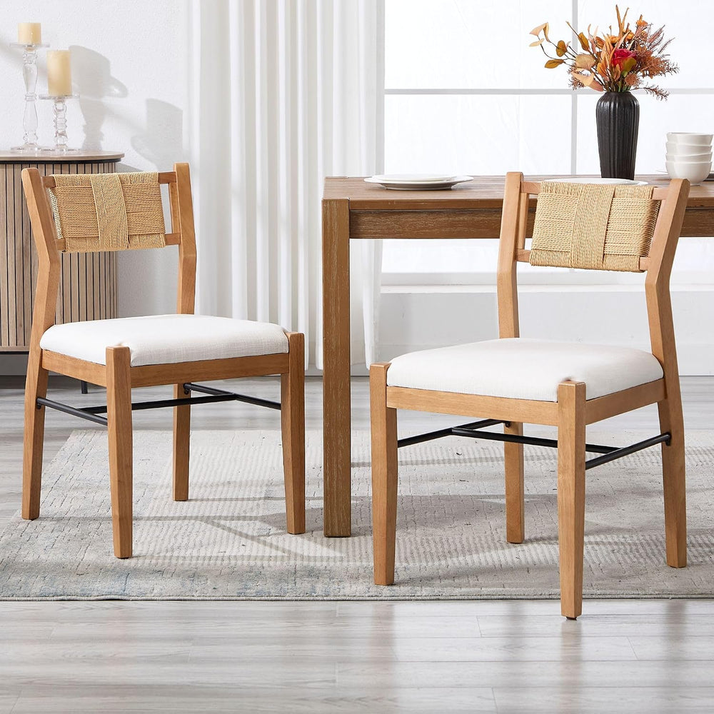 BESTANO Modern Armless Dining Chairs with Rope Woven Back Set of 2, Beige Lin...