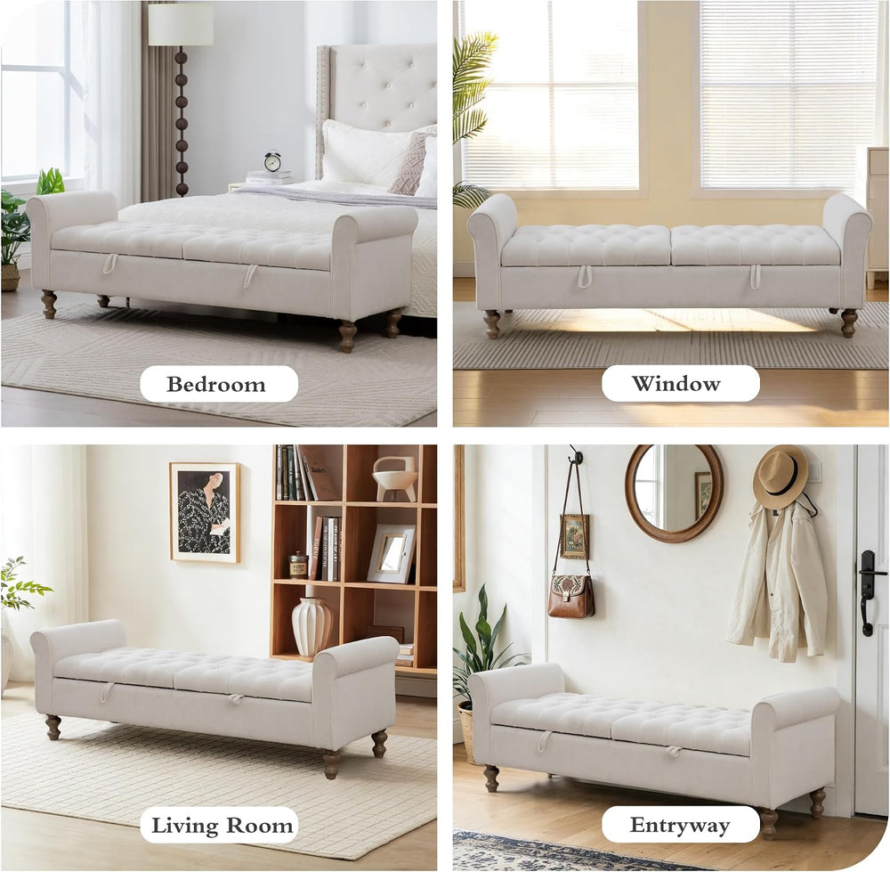 Chifee & Vingol 65" Storage Ottoman Bench Upholstered End of Bed Ben...