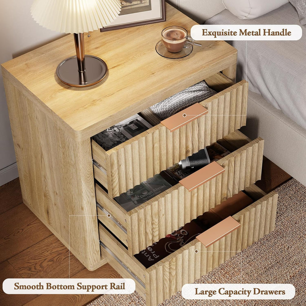 23" Wide Fluted Nightstands Set of 2, Bedroom End Table