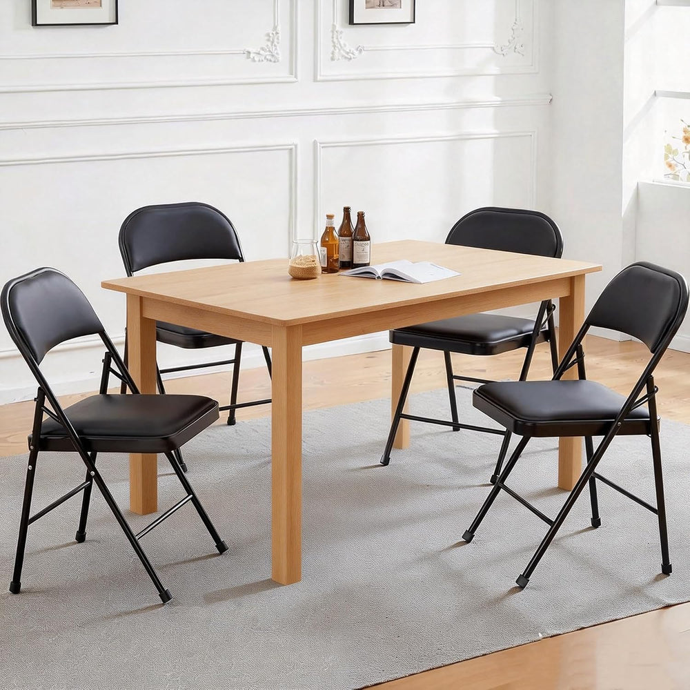 Simple Deluxe Dining Chairs Set of 4, Leather Cushion Foldable Contemporary K...
