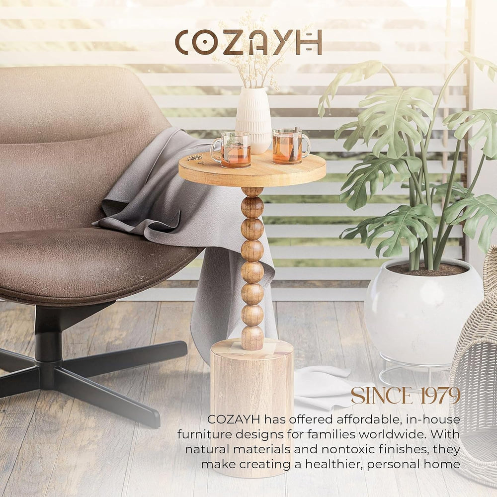 COZAYH Set of 2 Farmhouse Pedestal End Tables, Round Rustic Wood Drink Table ...