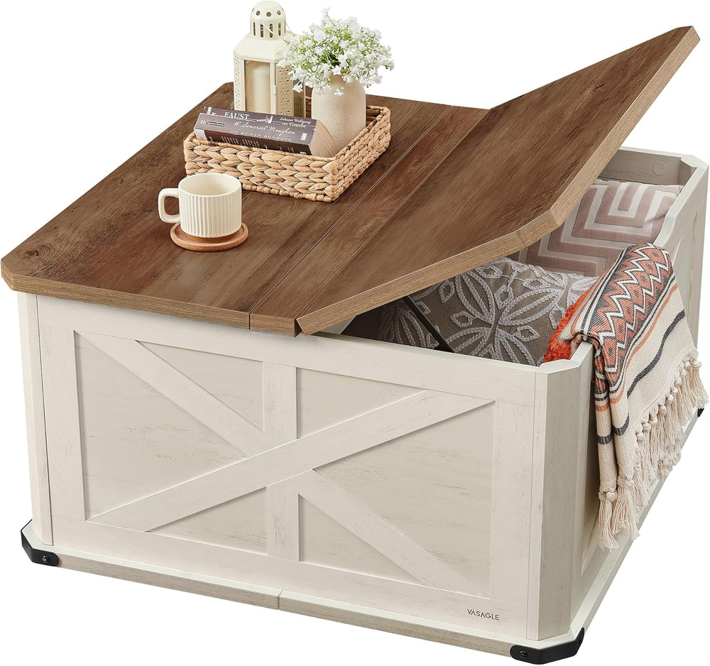 VASAGLE LIRY Collection - Farmhouse Coffee Table with Storage, Square Coffee ...