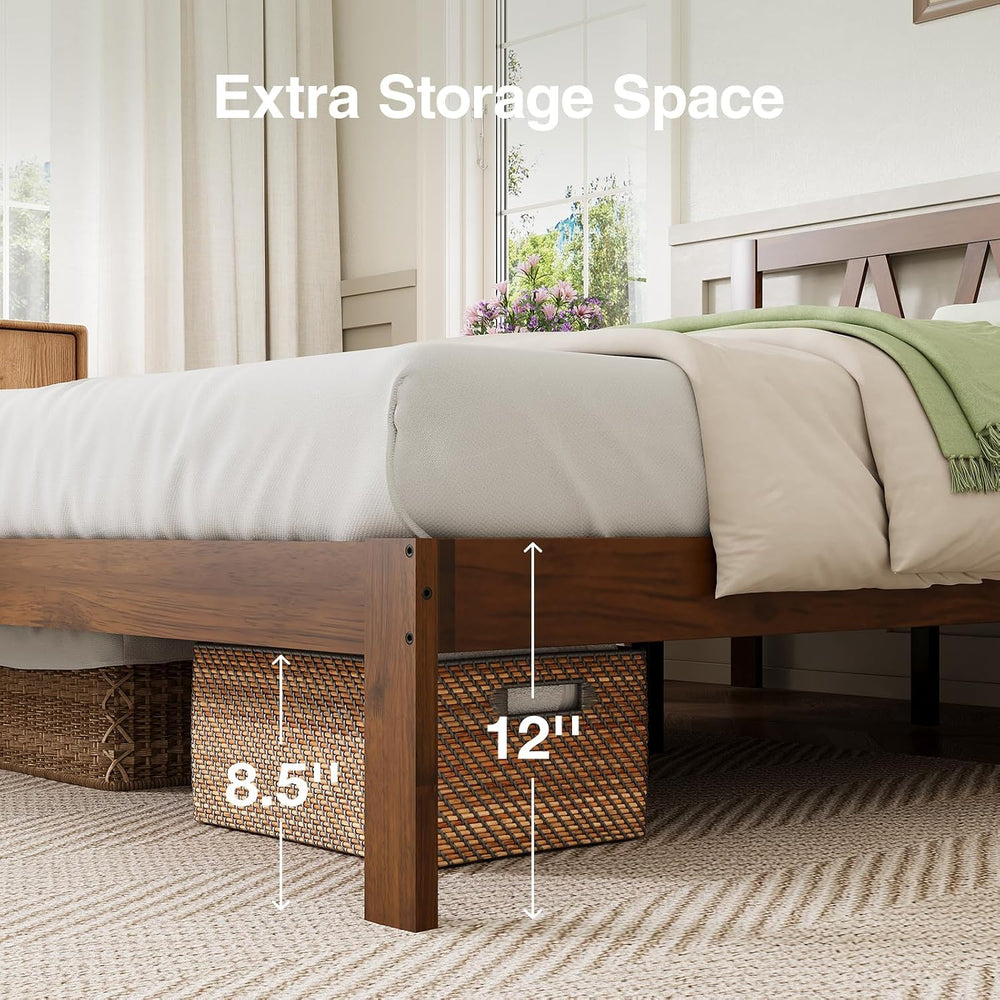 Novilla 12 Inch Queen Bed Frame with Headboard Bed Frame Queen Size Solid Woo...