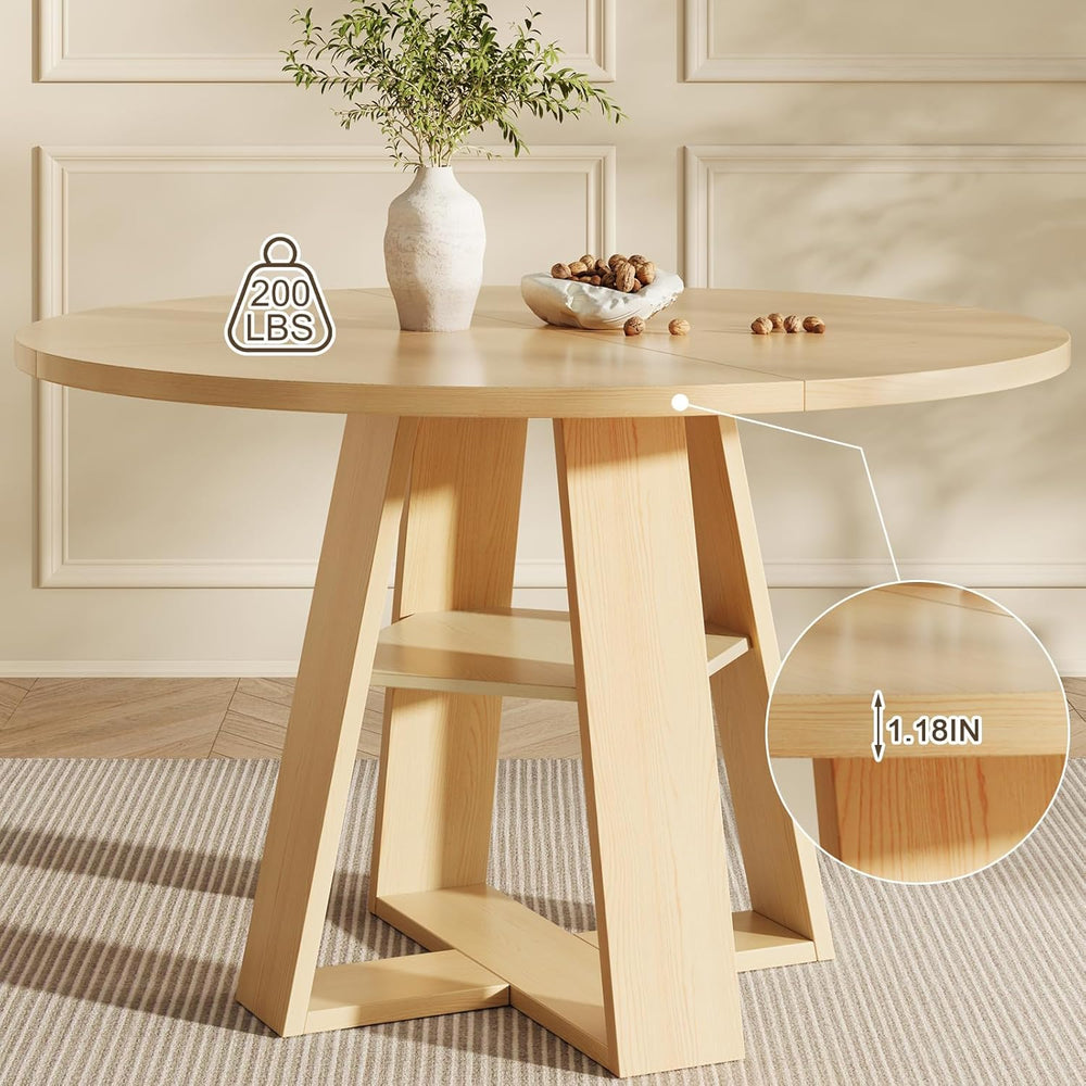 47.2" Round Dining Table for 4-6, Circle Kitchen Table with Open Storage...