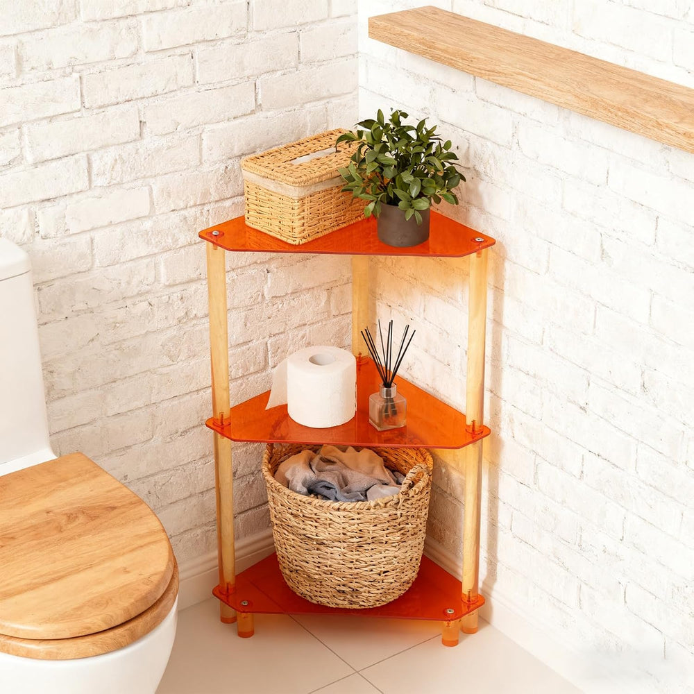3-Tier Triangle End Table, Orange Acrylic Side Table for Living Room, Bedroom...
