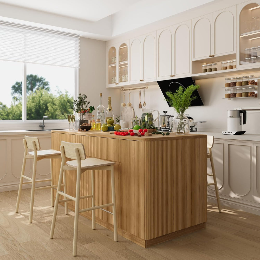 Mekminop 74.8" W Large Kitchen Island, Natural, Wavy Design | Storage, S...