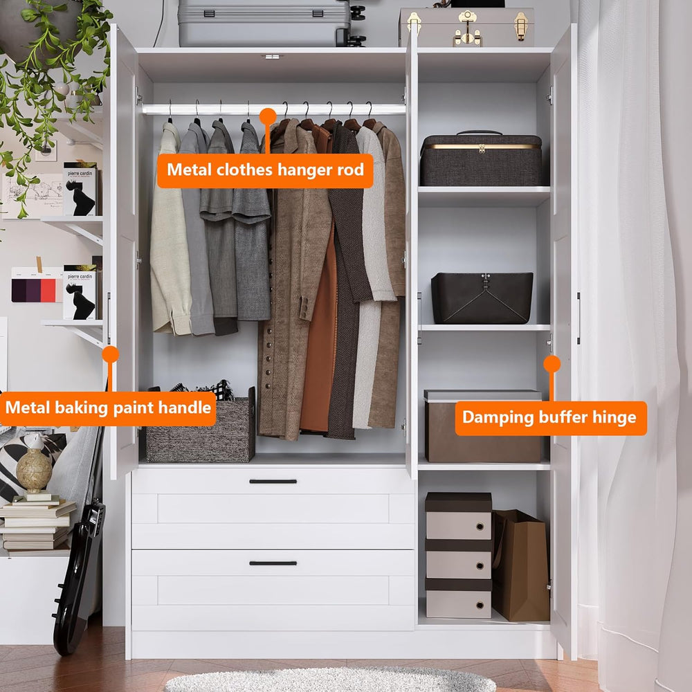 Fenghua Lizhi 3 Doors Wooden Wardrobe Closet Armoire, White Storage Cabinet f...