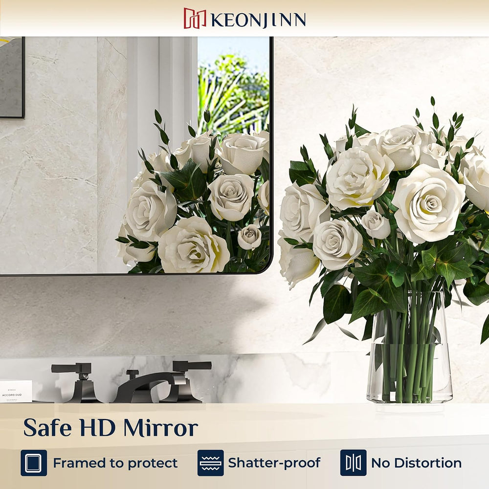 Keonjinn 16" x 24" Black Medicine Cabinet Mirror, Stainless Steel F...