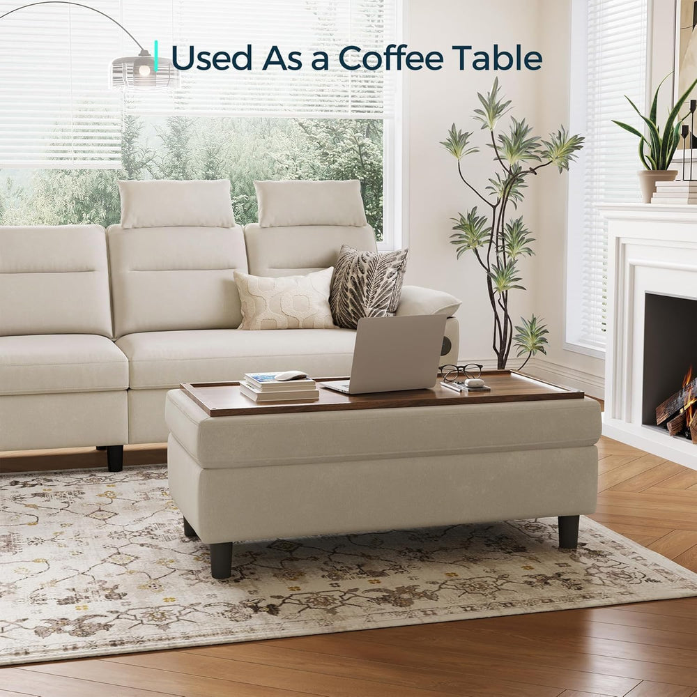 LINSY HOME 46 Inches Wide Storage Ottoman Bench, Linen Coffee Table Folding L...