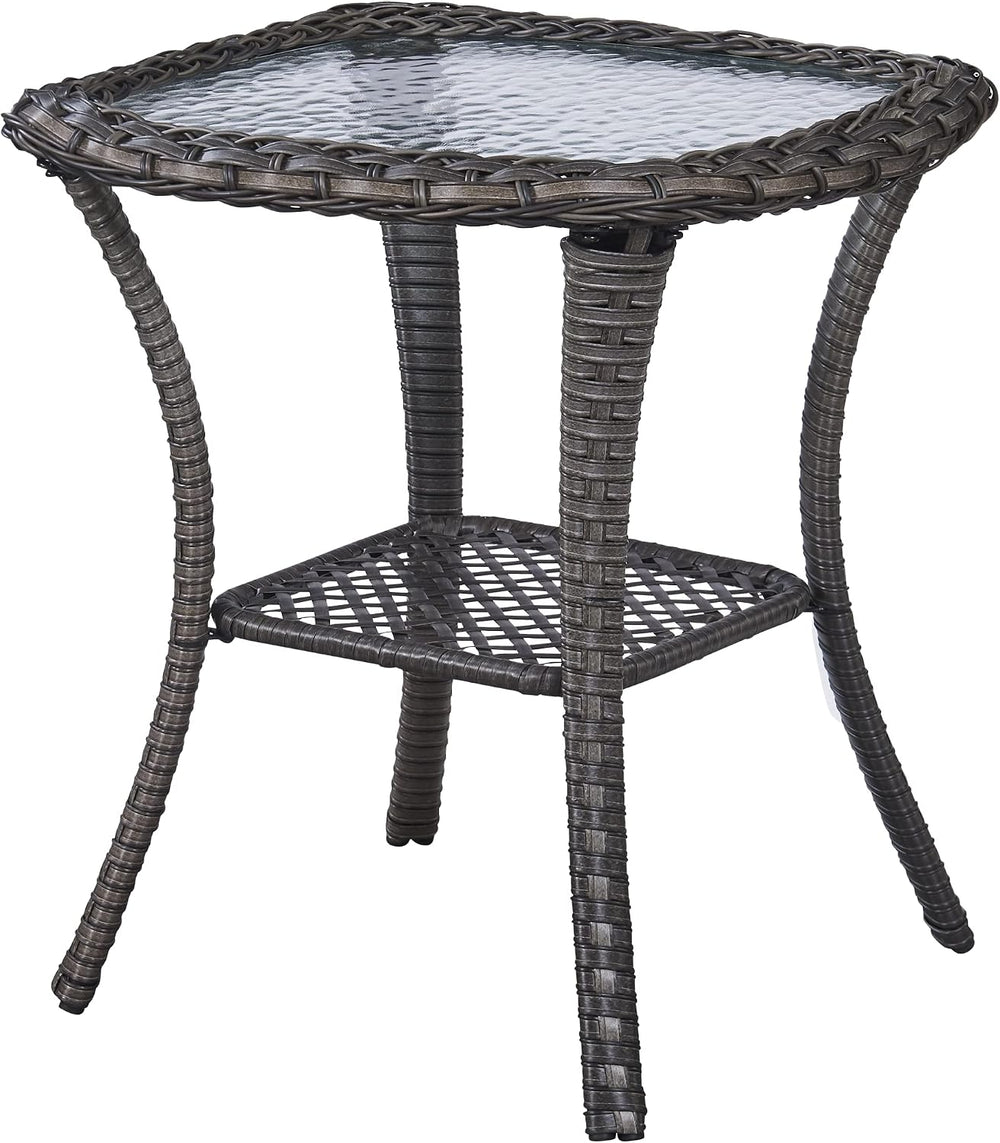 Rilyson Patio Tables Wicker Side Table - Rattan End Table with Glass Top for ...