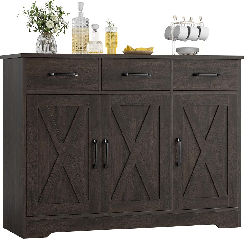 HOSTACK Kitchen Buffet Cabinet with Storage, Sideboard Coffee Bar, Brown