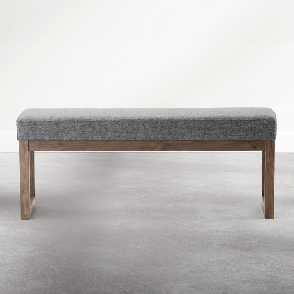 SIMPLIHOME Milltown Large Ottoman Bench - 44 inch Wide Upholstered Linen Look...