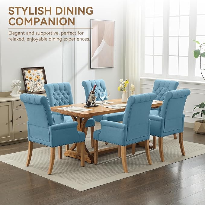Fabric Dining Chair with Arms, Upholstered Tufted High Back Dining Room Chair...