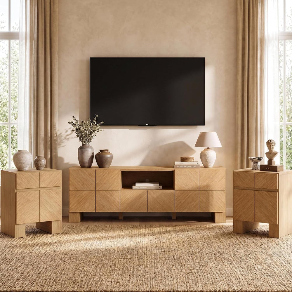 ModernMate Living Room Table Sets of 3, 70" Modern TV Stand & 2 Nigh...