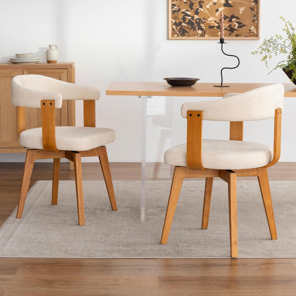 EYYTHUNG Swivel Dining Chairs Set of 2, Mid Century Modern Chenille Dining Ch...