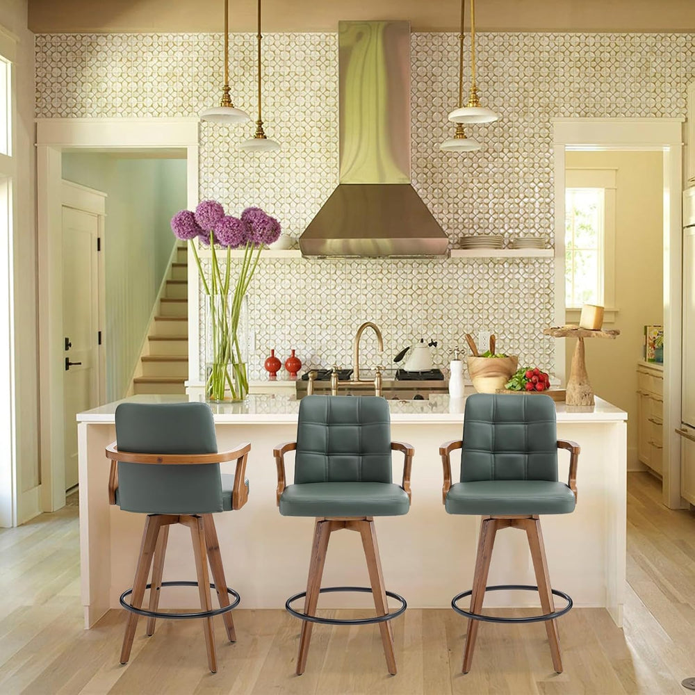 MEKLIBA 30” Bar Height Bar Stools,Leather Upholstered Bar Chair, Swivel Bar S...