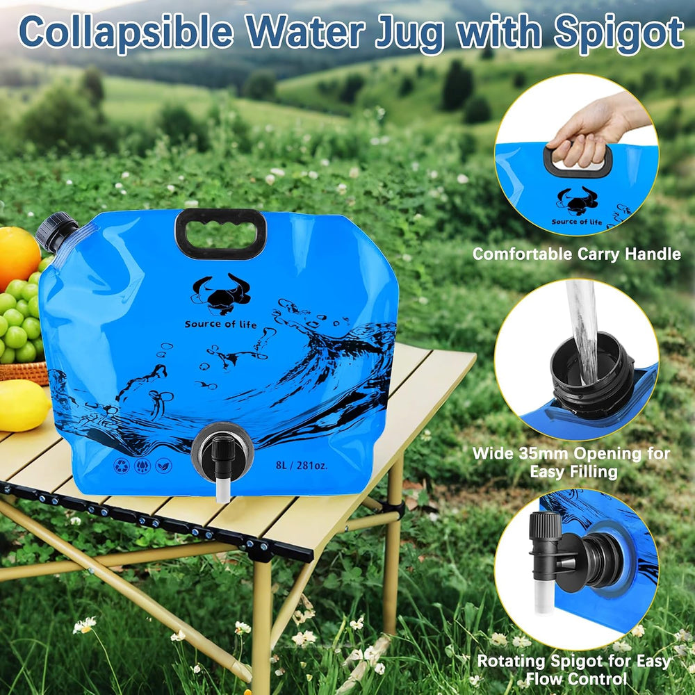 Water Jug Camping 2.1 Gallon Collapsible with Spigot, BPA Free Portable Water...