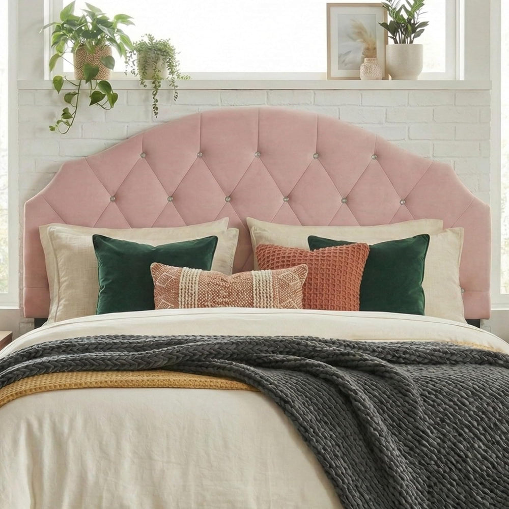 HOME DESIGN Evelina King Diamond Tufted Velvet Headboard, Pink
