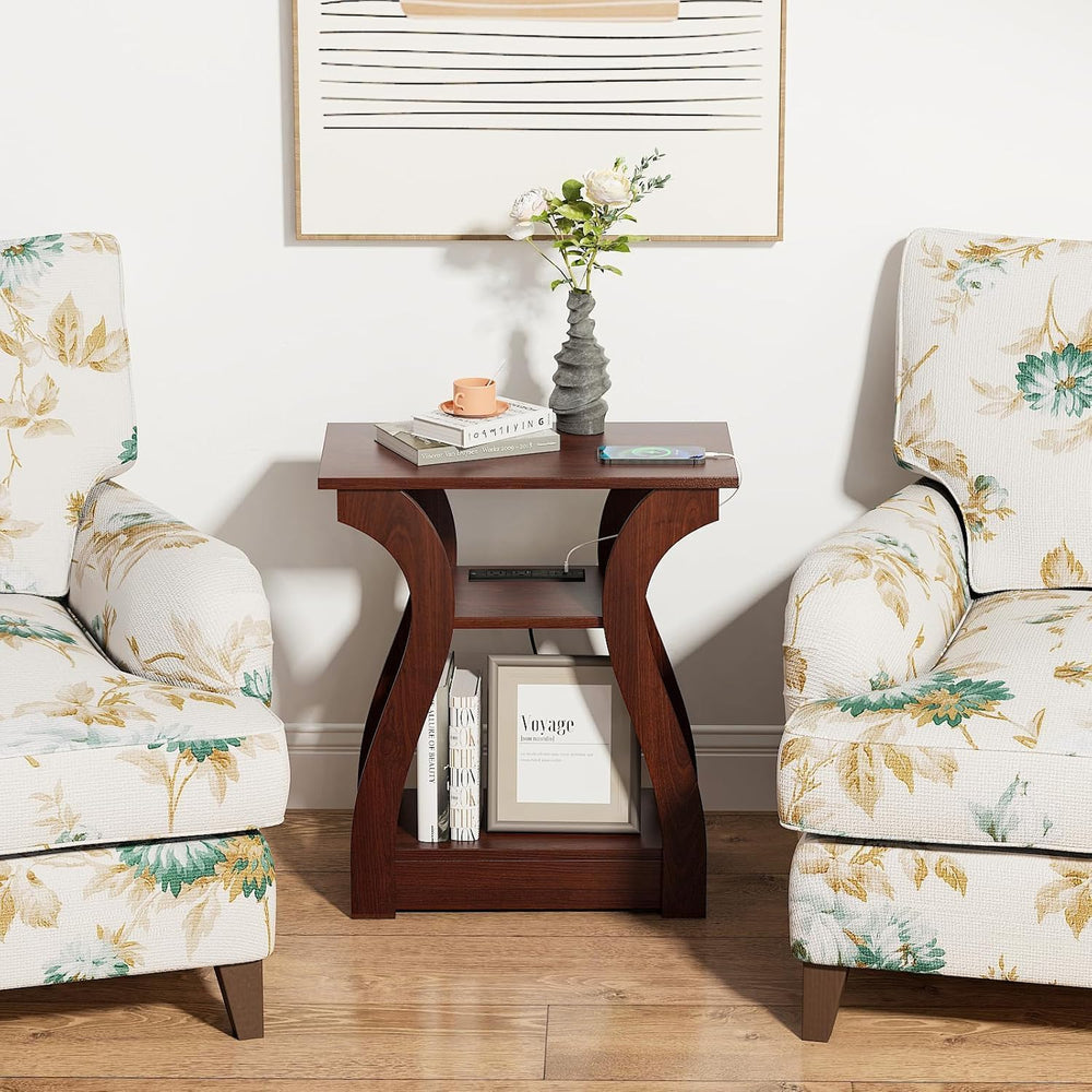 FROMJBEST End Table with Charging Station, Side Table with USB Ports and Outl...
