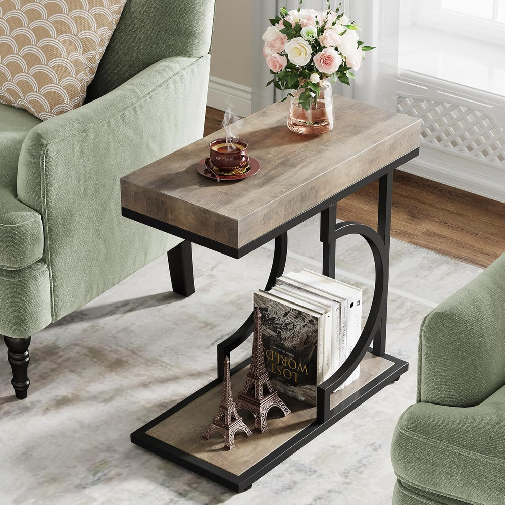 Tribesigns Narrow Side Table for Couch, C Shaped End Table with Metal Frame, ...
