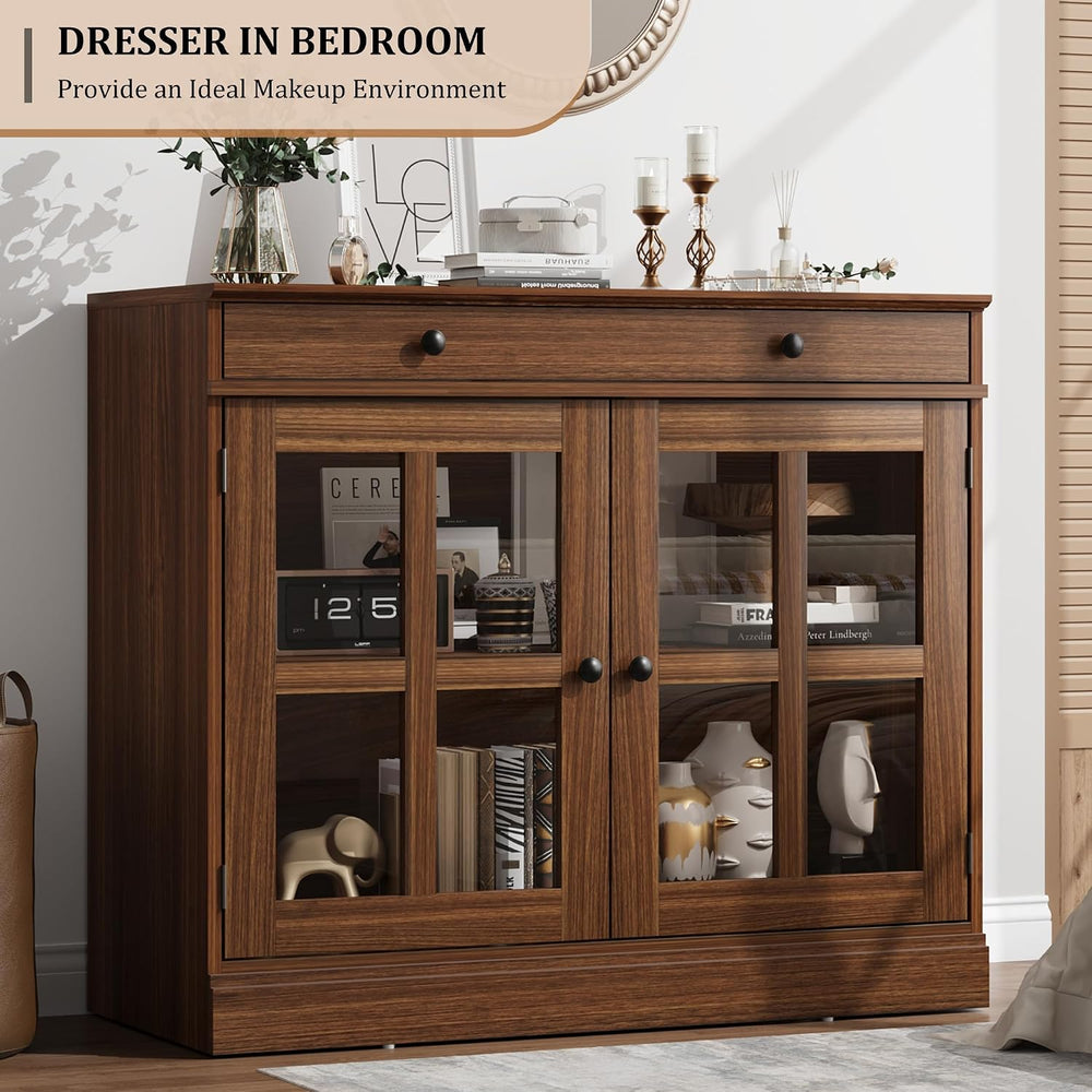Garvee Sideboard Buffet Cabinet with Glass Doors and Adjustable Shelves