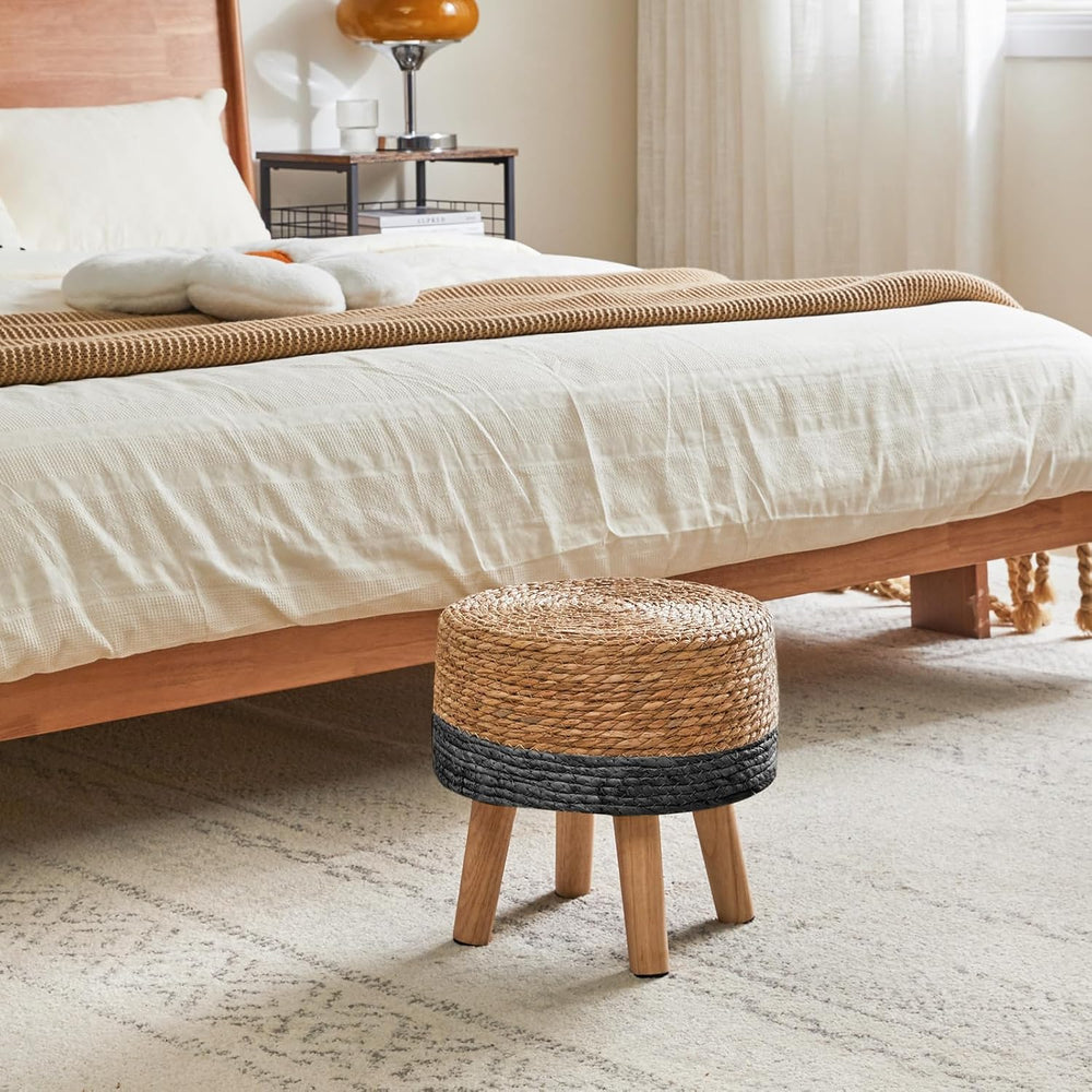 YMYNY Foot Stool, 12.6" Small Ottoman, Natural+Black,HBD027B | Natural S...